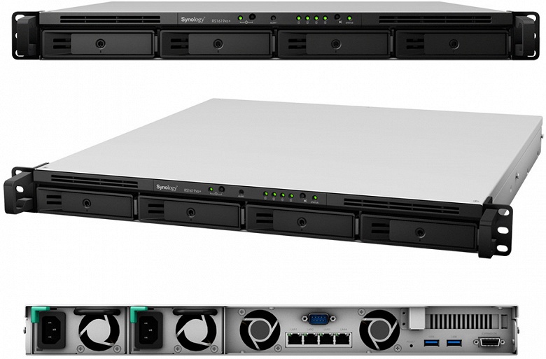 Стоечное сетевое хранилище Synology RackStation RS1619xs + рассчитано на четыре накопителя