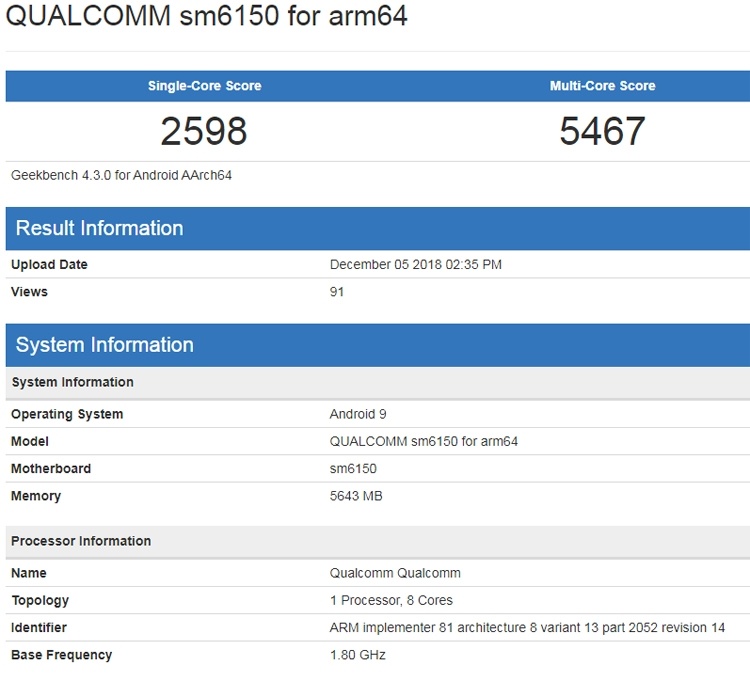 Неанонсированный чип Snapdragon 6150 «засветился» в базе Geekbench