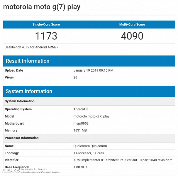 Недорогой смартфон Moto G7 Play показал ожидаемый результат в Geekbench