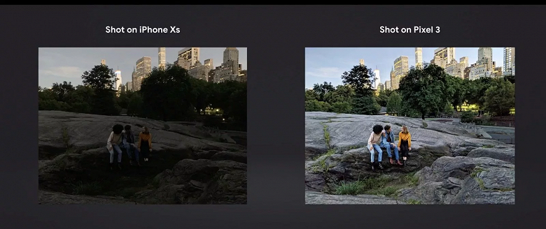 Фото демонстрирует преимущество Google Pixel 3 над iPhone XS в ночной съемке