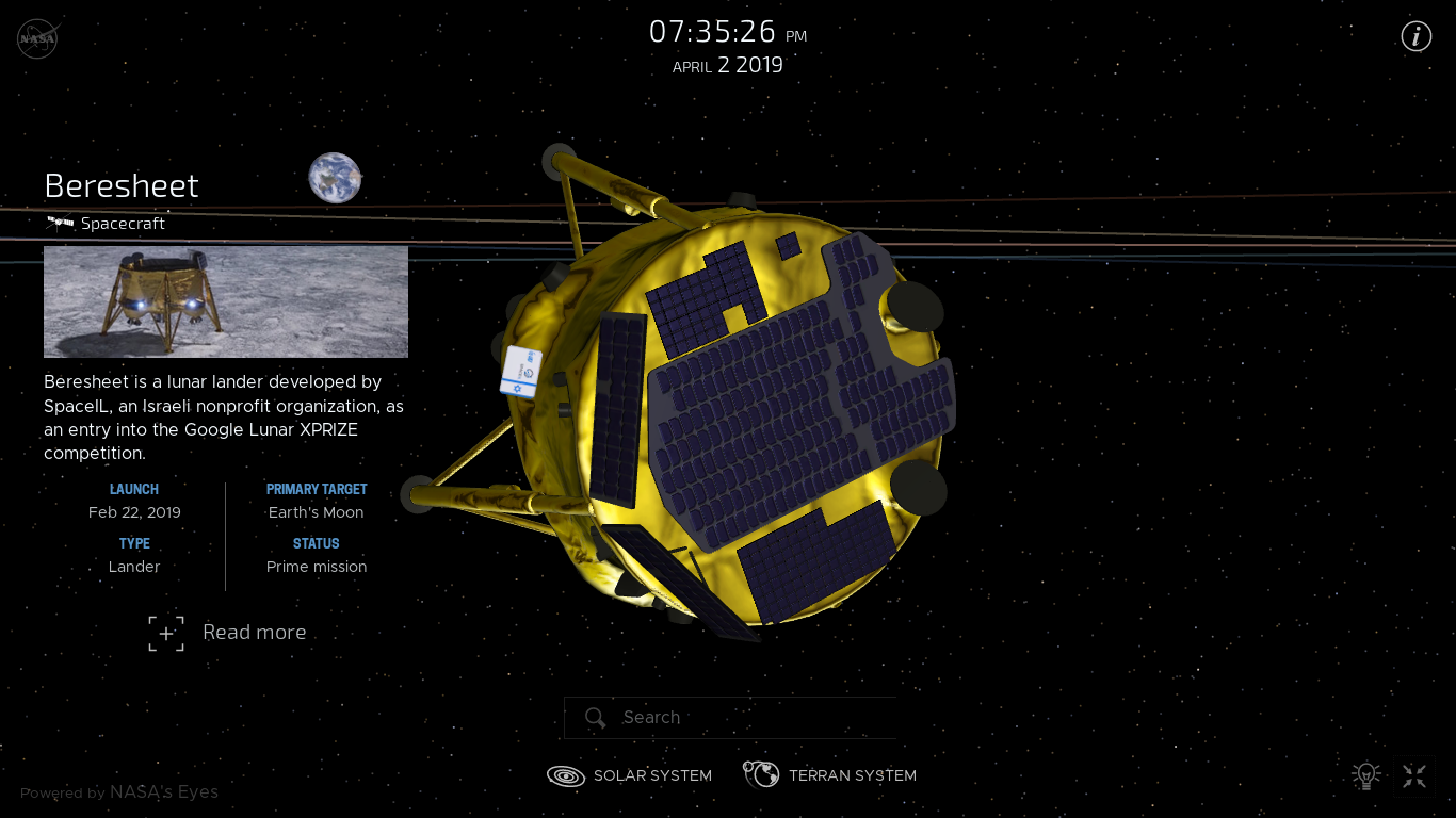 Лунная миссия «Берешит» — 4 апреля 2019 совершен переход на лунную орбиту, впереди 7 дней полета, 6 маневров и 1 посадка - 79