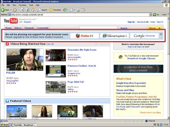 Разработчики YouTube в 2009 году убрали Internet Explorer 6 с рынка браузеров - 1