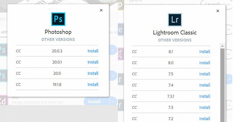 В Adobe CC больше недоступны старые версии Photoshop и Lightroom