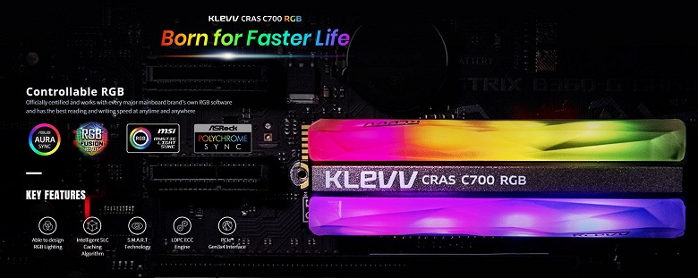 Твердотельный накопитель KLEVV CRAS C700 RGB украшен подсветкой 