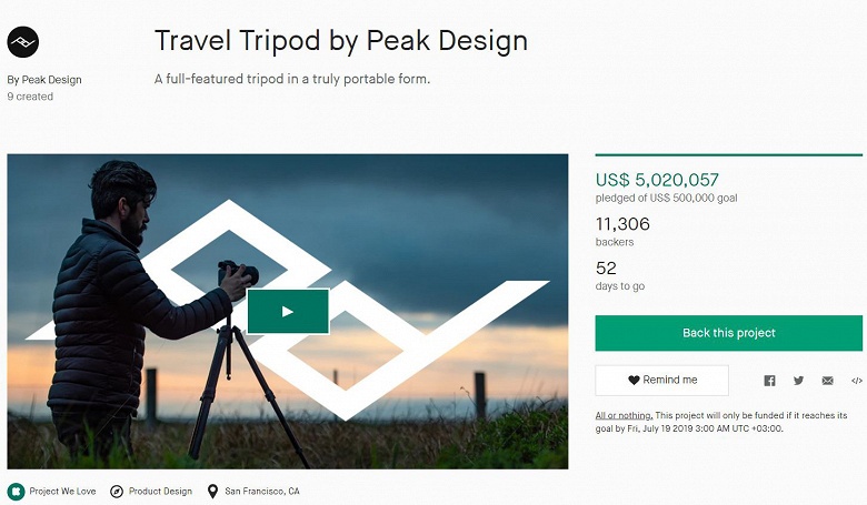 На выпуск штатива Travel Tripod уже собрано более 5 млн долларов