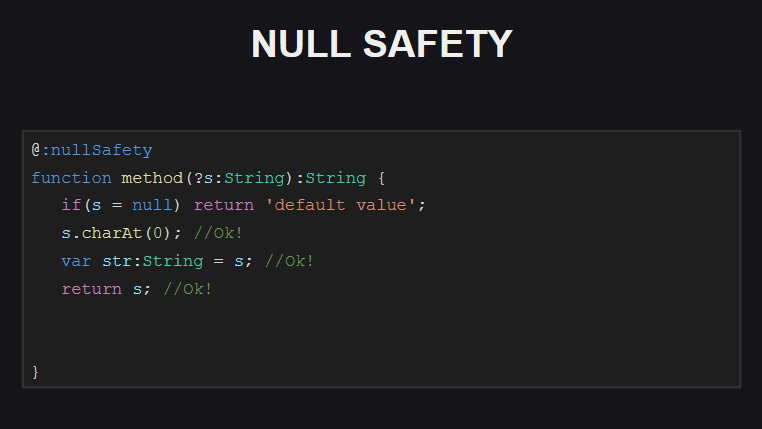 При осуществлении проверок на Null-безопасность компилятор принимает во внимание порядок выполнения программы