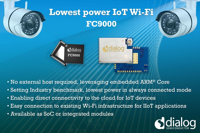 Однокристальная система Dialog Semiconductor FC9000 с поддержкой Wi-Fi и сверхнизким энергопотреблением предназначена для устройств IoT