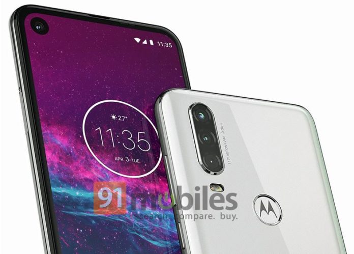 Смартфон Motorola One Action позирует на официальном рендере с врезанной фронтальной камерой и тройной основной