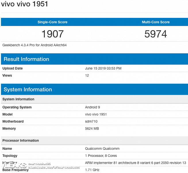 Новинка Vivo на базе Snapdragon 710 показала возможности в Geekbench
