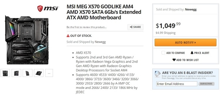 Материнская плата MSI X570 Godlike будет стоить около 0
