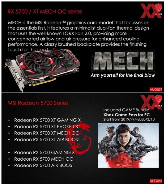 MSI точно предложит нереференсные видеокарты Radeon RX 5700 и RX 5700 XT