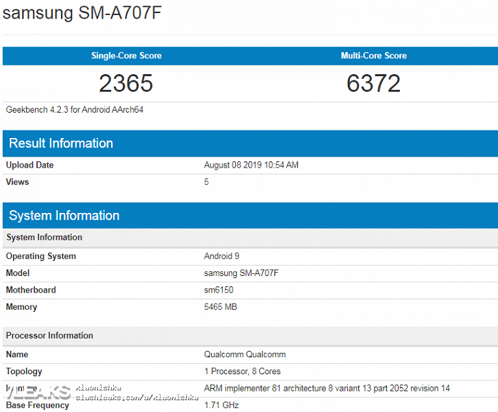 Samsung Galaxy A70s получил Snapdragon 675 и 6 ГБ ОЗУ