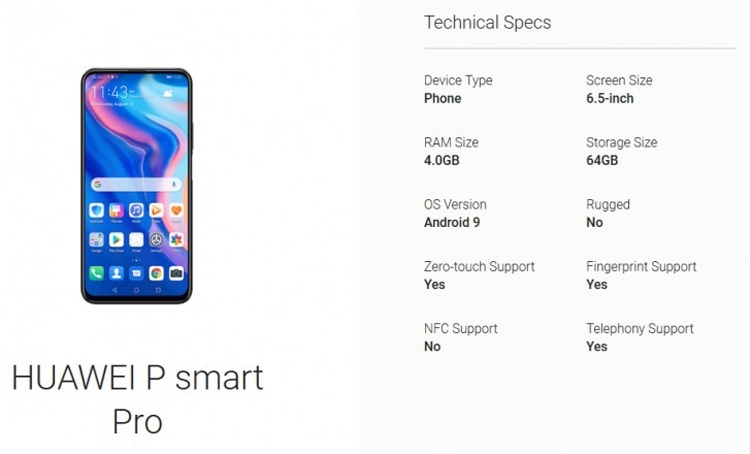 Huawei P Smart Pro получит 6,5-дюймовый экран