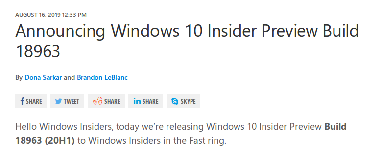 Microsoft выпустила Windows 10 Insider Preview Build 18963 (20H1) - 1
