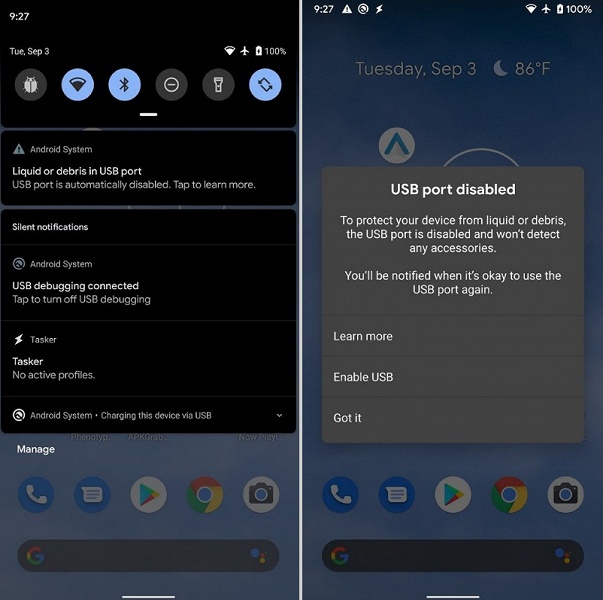 Android 10 умеет определять загрязнение и перегрев порта USB
