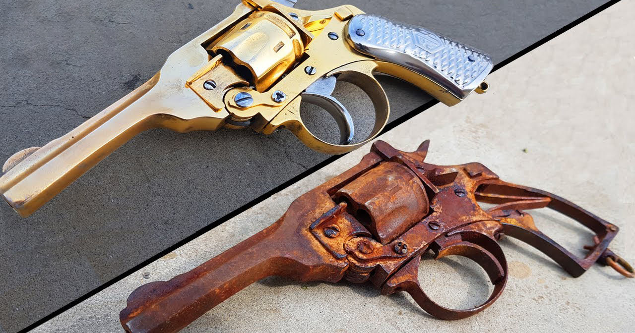 Из куска ржавчины в произведение искусства: позолоченный револьвер