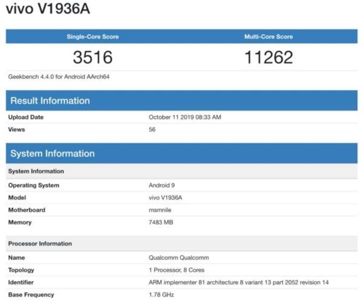 Смартфон Vivo iQOO Neo 2 замечен в базе бенчмарка Geekbench