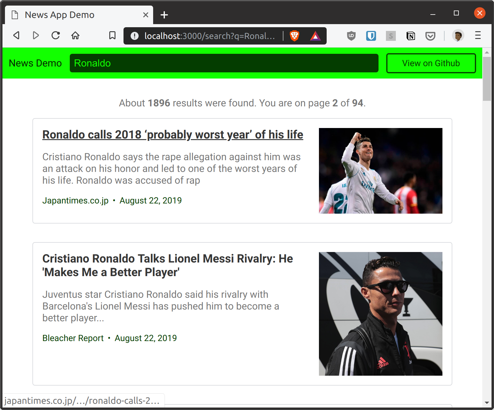 Browser showing current page