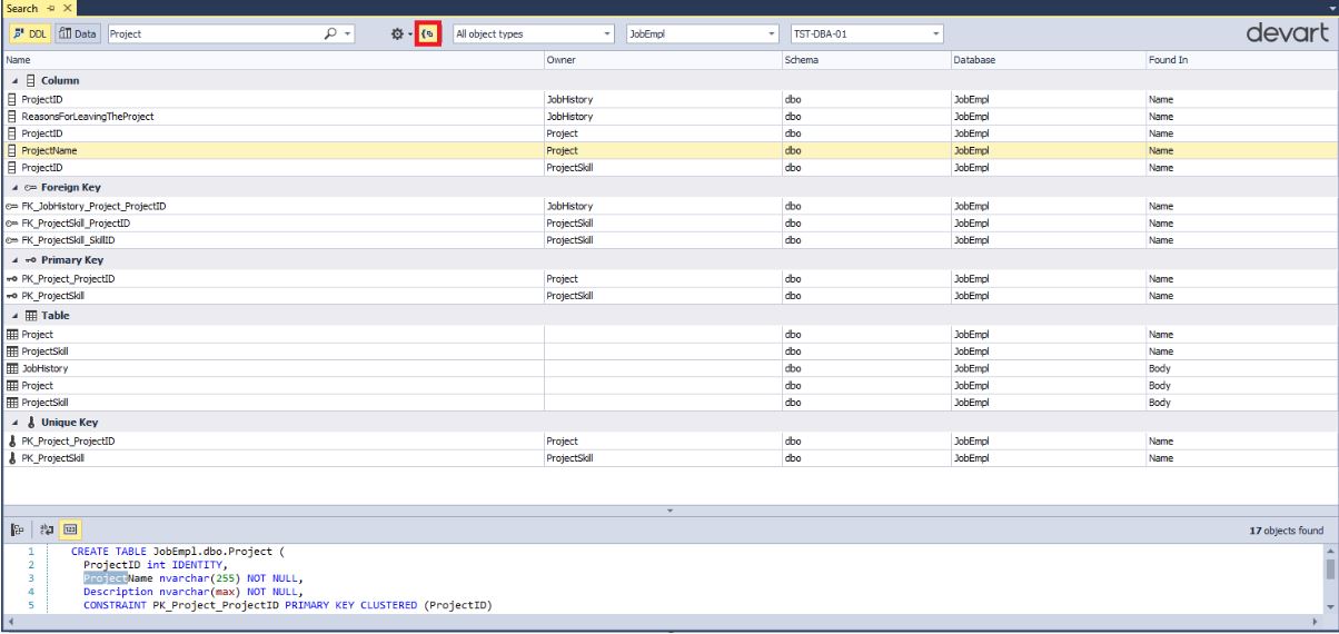 Поиск данных и объектов в базе данных MS SQL Server с помощью бесплатной утилиты dbForge Search - 16
