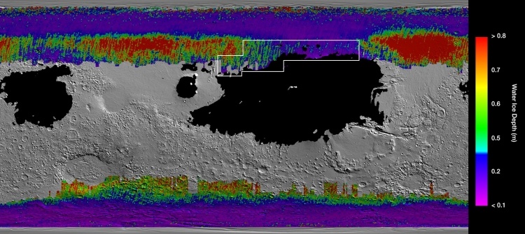 В NASA создали карту залежей водяного льда на Марсе