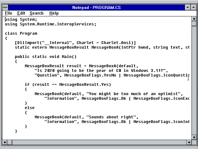 Если .NET работает везде, то на Windows 3.11 и DOS тоже - 2
