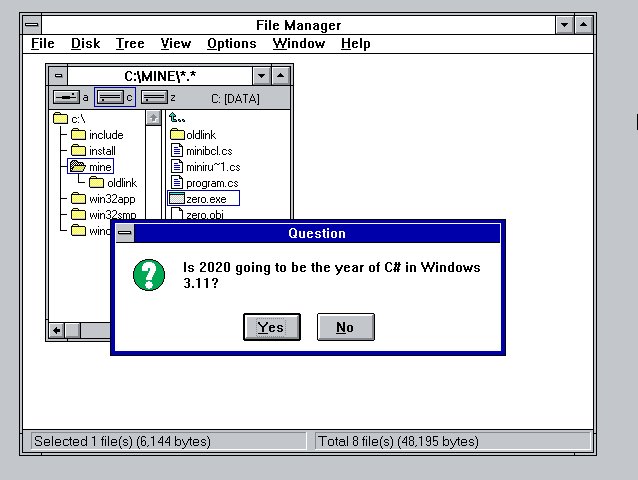 Если .NET работает везде, то на Windows 3.11 и DOS тоже - 1