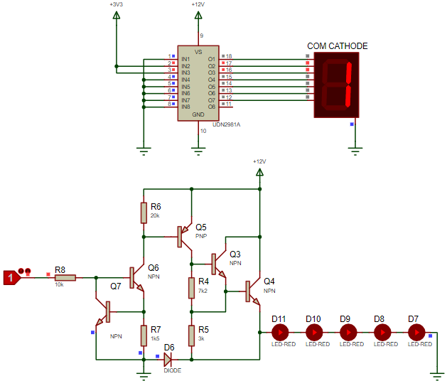 Common cathode 7 segment connection