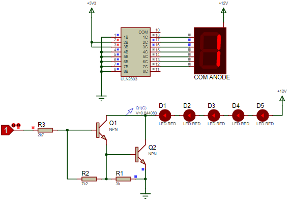 Common anode 7 segment connection