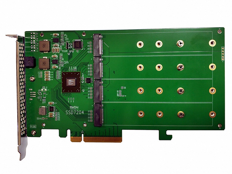 HighPoint SSD7204 — RAID-контроллер, рассчитанный на четыре накопителя NVMe и поддерживающий начальную загрузку