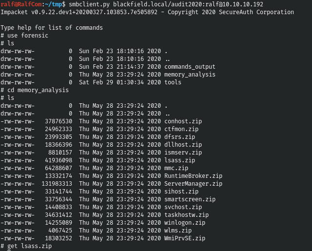 HackTheBox. Прохождение Blackfield. Захват контроллера домена через SMB и RPC, LPE через теневую копию - 12