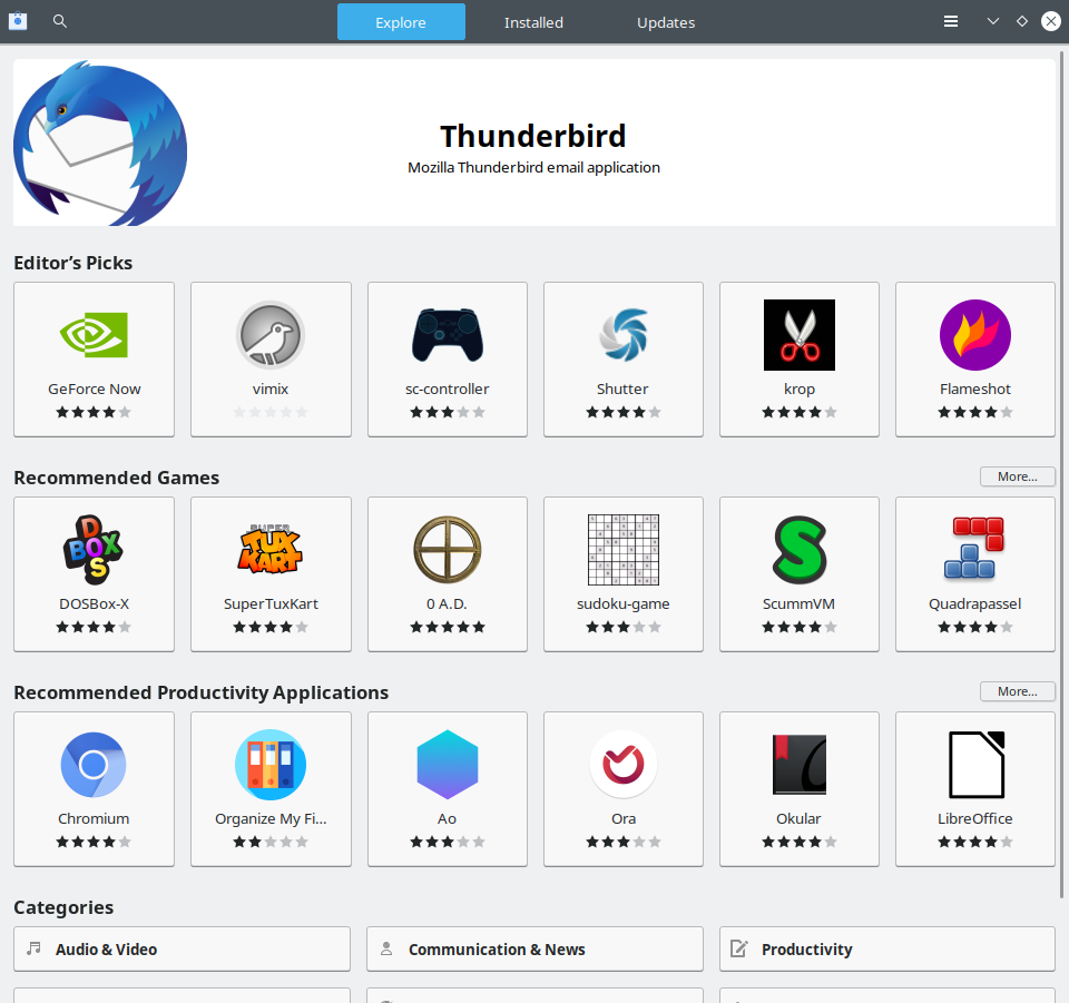 GNOME Software с фирменной кнопочкой в заголовке окна