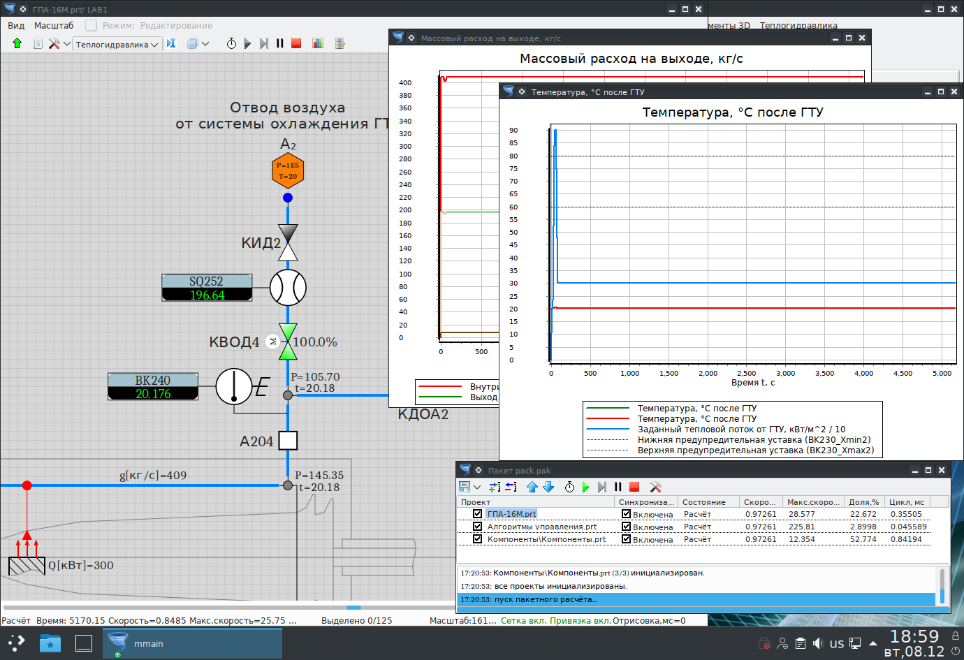 Фрагмент динамической модели газотурбинной установки под Alt Linux 9