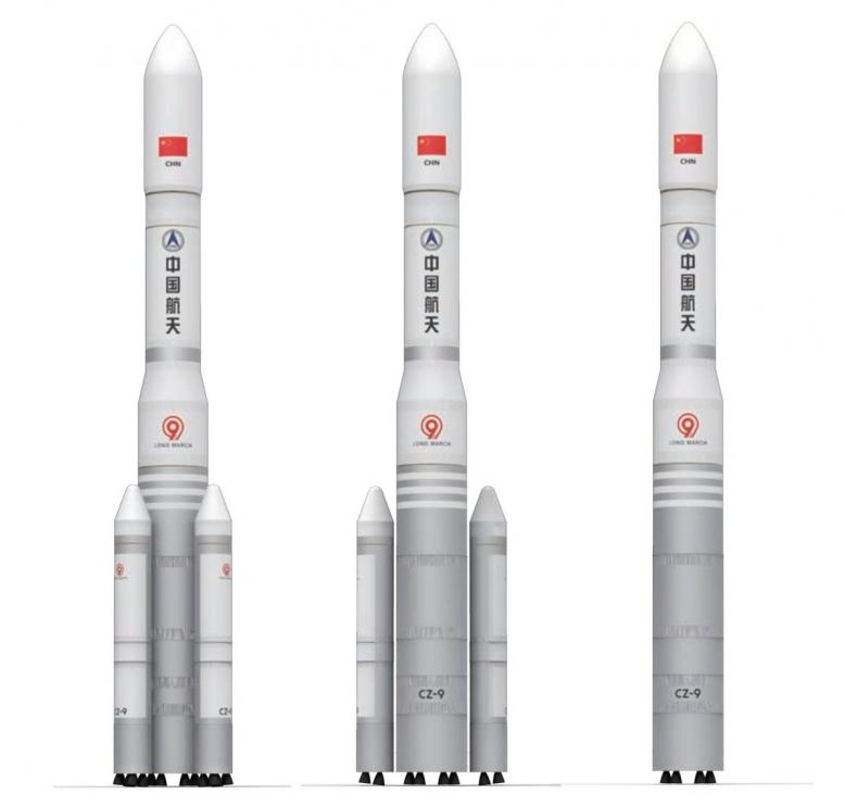 Внешний вид  ракеты CZ-9 и её двух упрощенных вариантов 