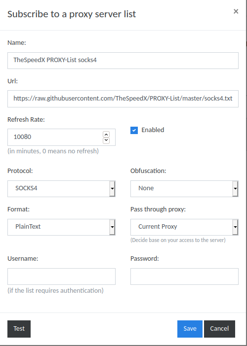 Создаём подписку на список proxy-серверов