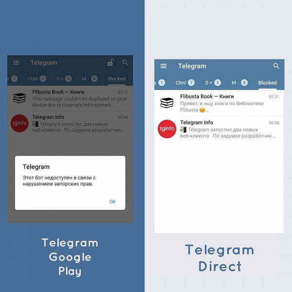 Выпущена официальная версия Telegram под Android без ограничений на пиратский контент