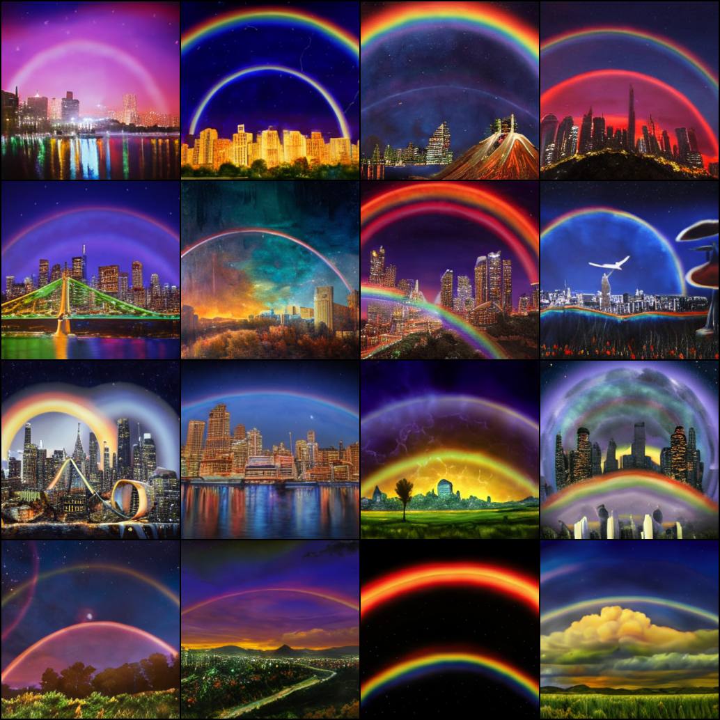 Запрос: «Изображение радуги на фоне ночного города»