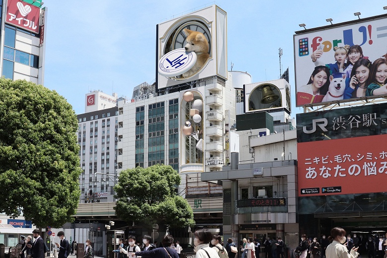В Токио появились билборды с 3D-анимацией в честь Хатико