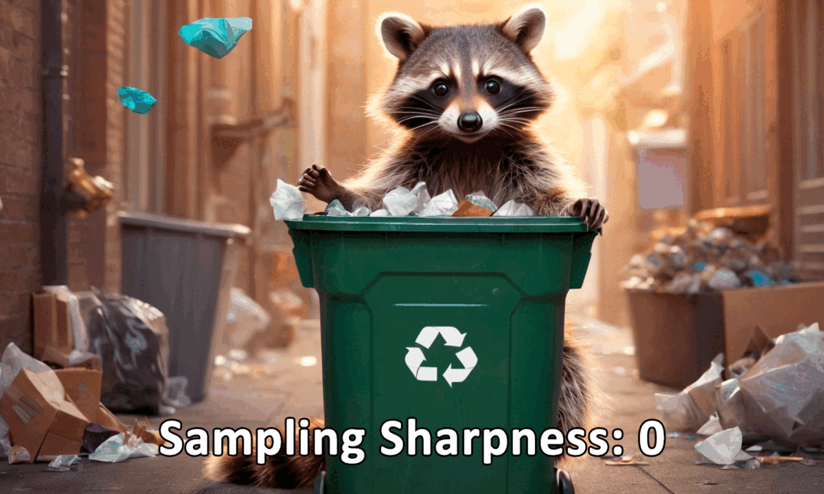 Raccoon with a mask in a trash can with garbage effect in a mischievous style.