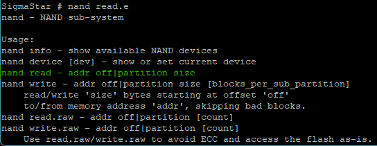 Согласно докам, read.e читает nand с учётом кодов коррекции ошибок ECC