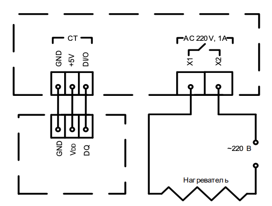 Подключение датчика температуры и нагревателя