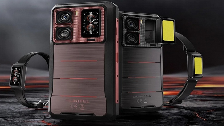 Таких смартфонов ещё не было: модульная конструкция, аккумулятор на 16 000 мАч, встроенные гарнитура и умные часы, а также дополнительный съёмный экран &mdash; представлен Oukitel WP300