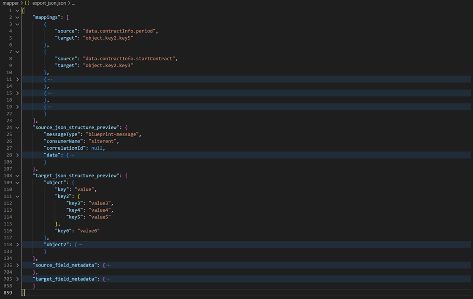 Структура JSON при экспорте маппинга