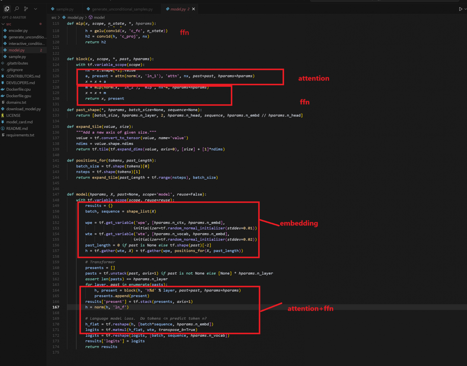 Attention и FFN в коде GPT-2