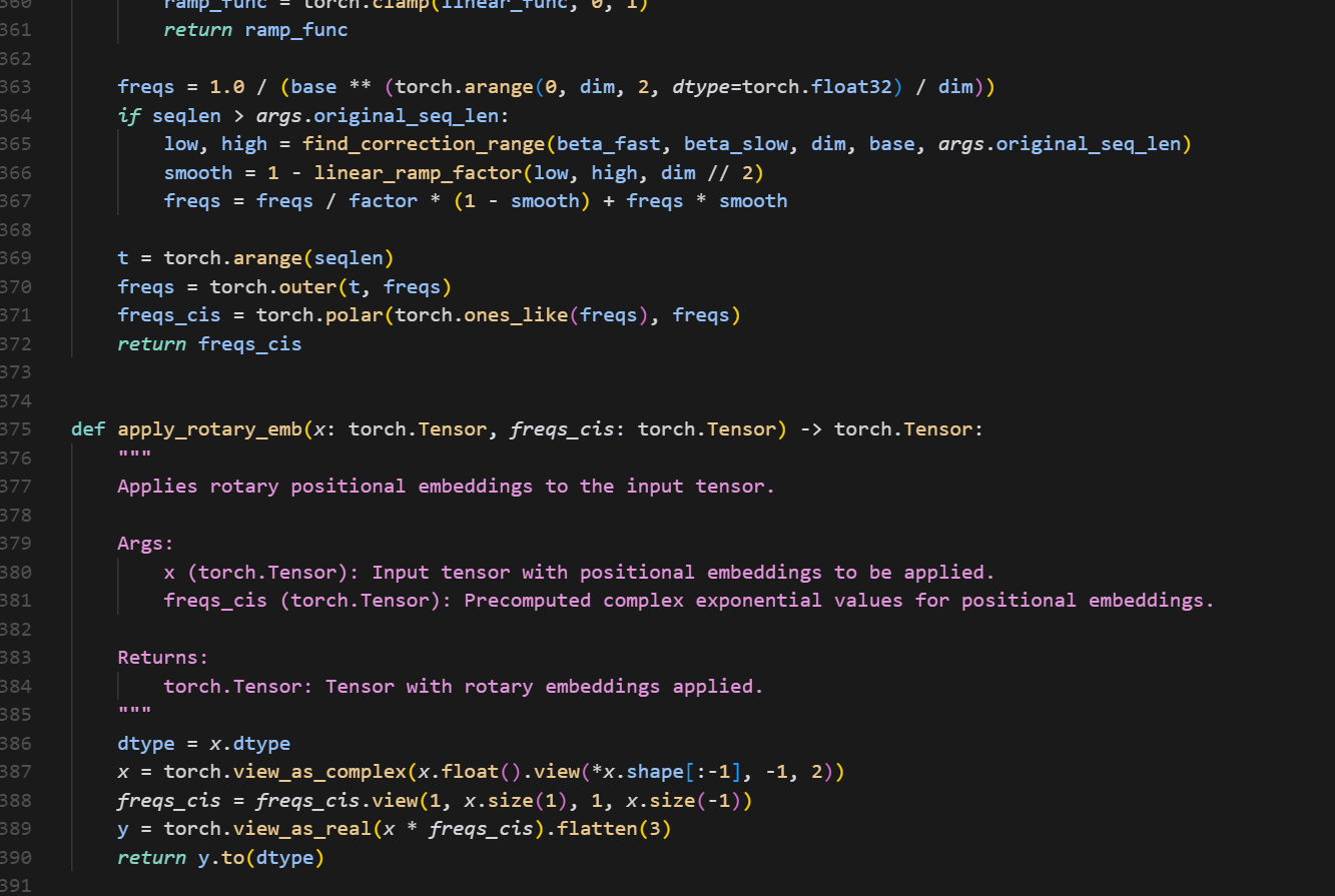 Непростое вычисление вращения векторов для позиционного эмбеддинга в DeepSeekV3