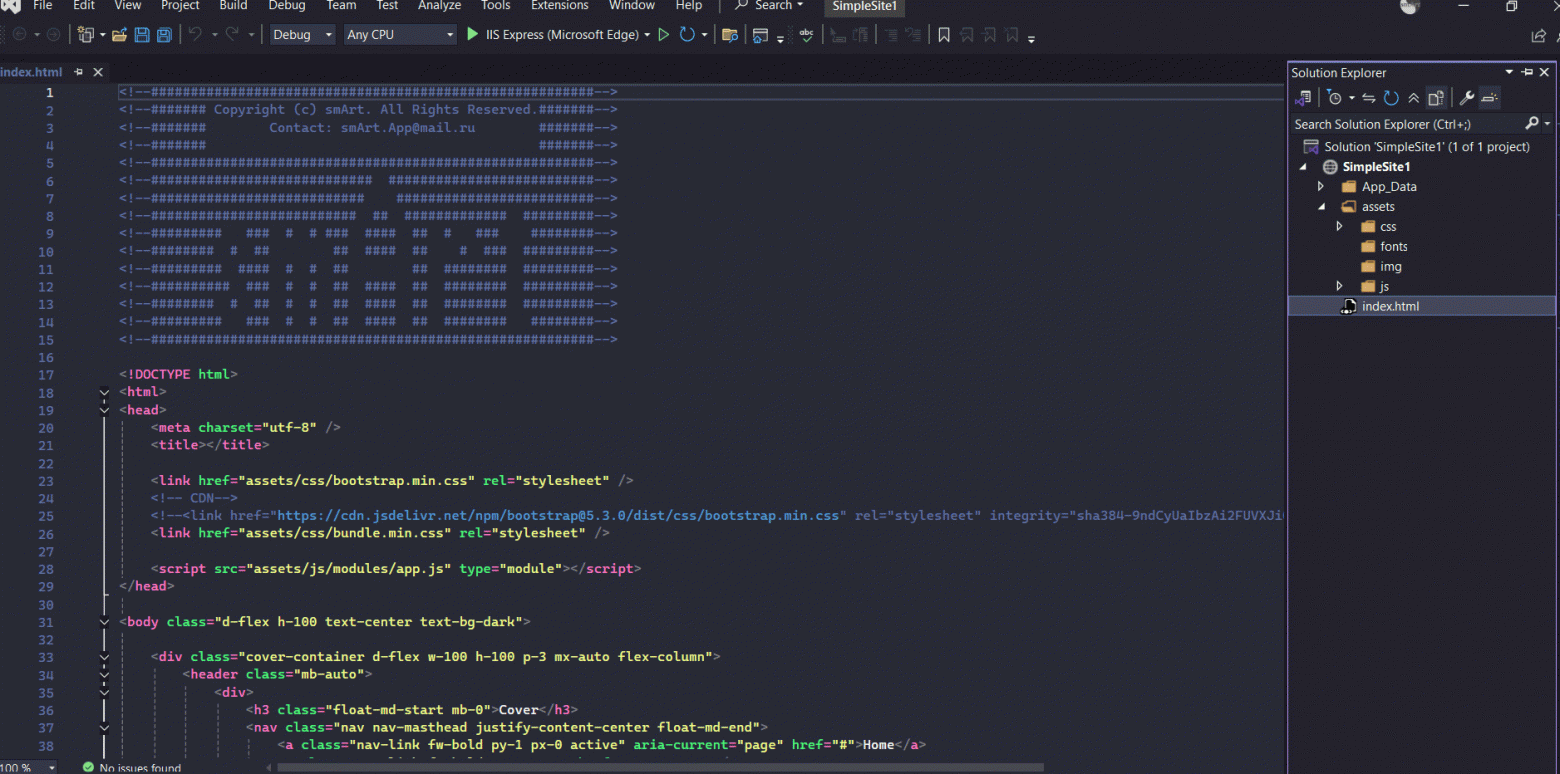 Создание шаблона проекта HTML-сайта в Visual Studio - 16 Создание шаблона проекта HTML-сайта в Visual Studio - 16