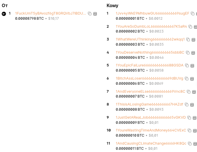 Издевательское сообщение от криптопаразита