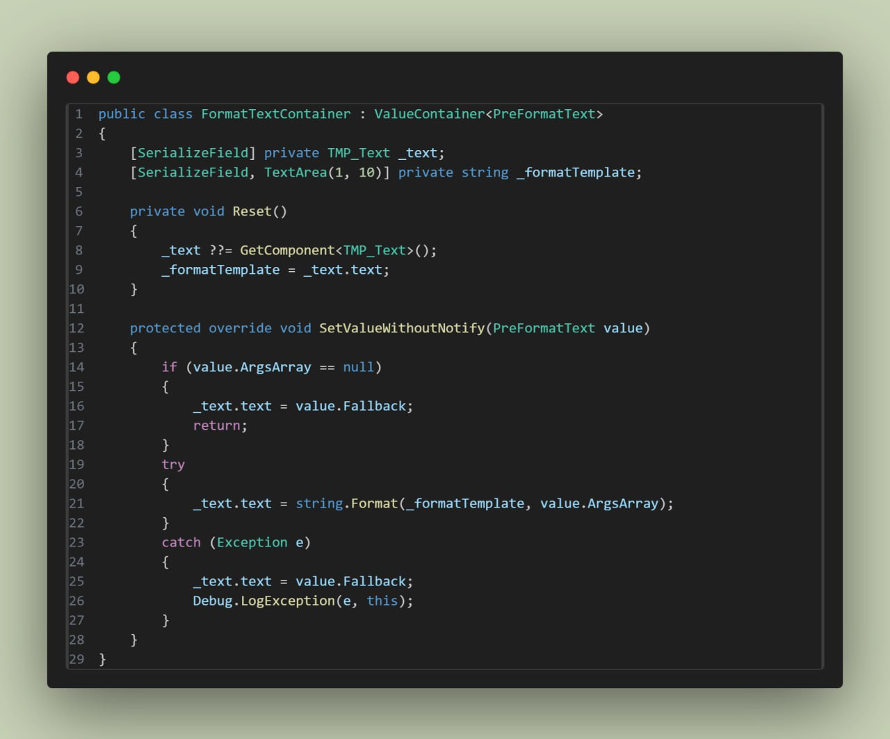 Класс обертка над текстом. ValueContainer - это базовый класс с методом задания значения