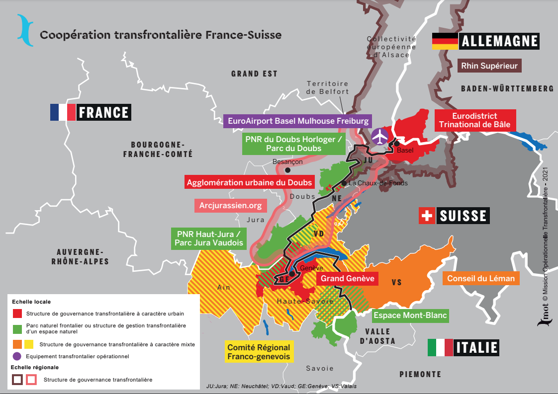 Французские и швейцарские регионы с трансграничными соглашениями о работе