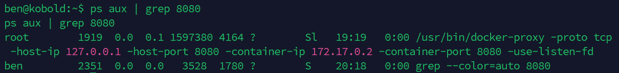 Порт 8080 - docker-proxy, PrivateBin работает в контейнере