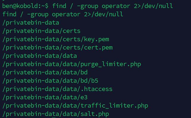 Группа operator имеет доступ к /privatebin-data - shared volume контейнера